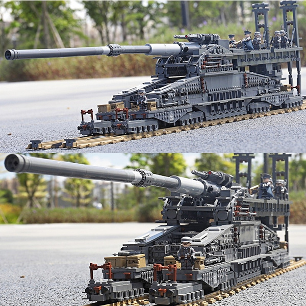 Military MOC 853pcs Schwerer Gustav Model Heavy Gustav Cannon Gun Weapon  Building Blocks DIY With Tank Bricks Toys For Kids Boys