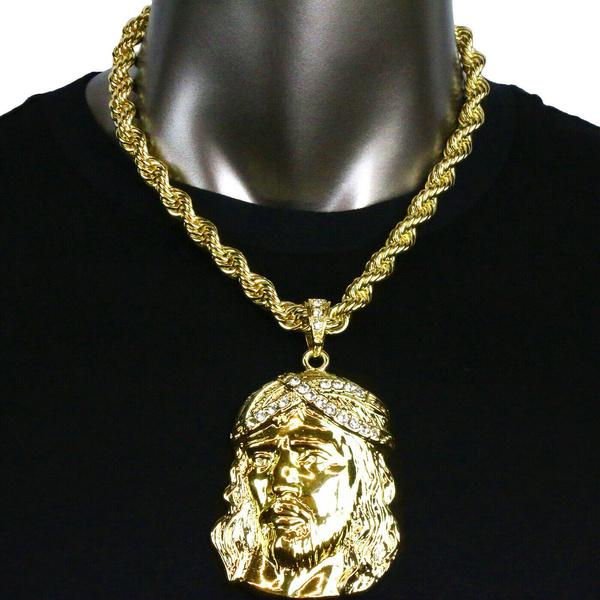 14K Gold Plated XL Jesus Face Piece Hip 