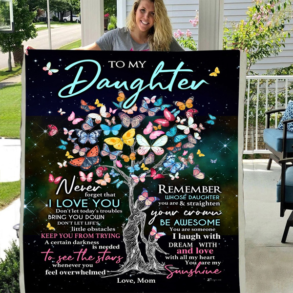 TO MY DAUGHTER LOVE MOM   3D CUSTOM FLEECE PHOTO BLANKET FAN GIFT 