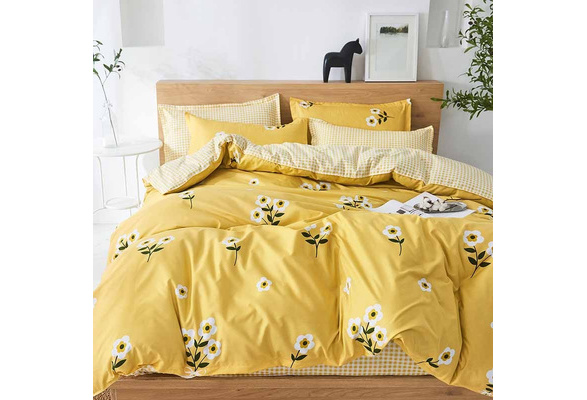 KACEMOO Twin Bed Sheet Set 3PC Printed Sheets Yellow Ivory Flower