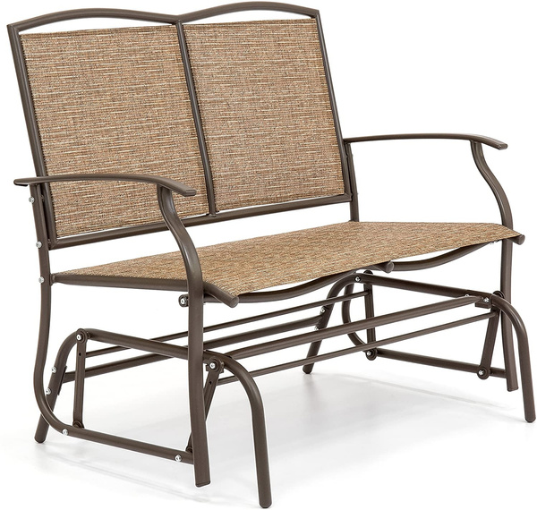Two Person Spring Rocker 2-Person Steel Patio Loveseat Glider Bench Rocker w/Ergonomic Armrests ...