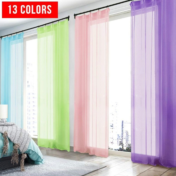 Top Tulle Voile Window Drape Panel Sheer Scarf Valances Curtain Rainbow Color 