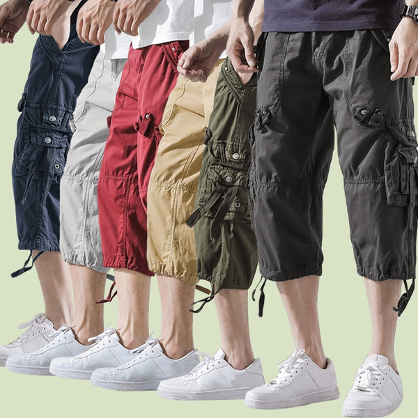 Men's Sports Cropped Pants Loose Solid 