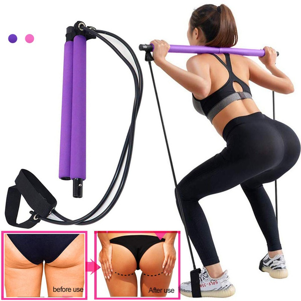 Portable Pilates Bar Kit Home Exercise Stick With Resistance Band Toning Gym UK