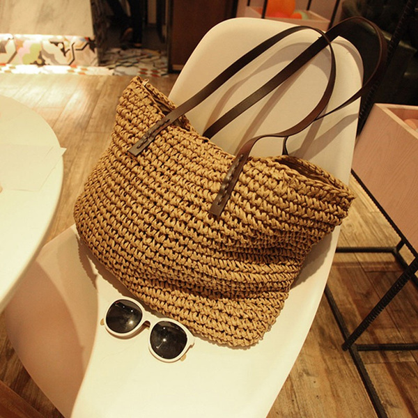 Women Straw Woven Tote Beach Handmade Weaving Shoulder Bag Handbag