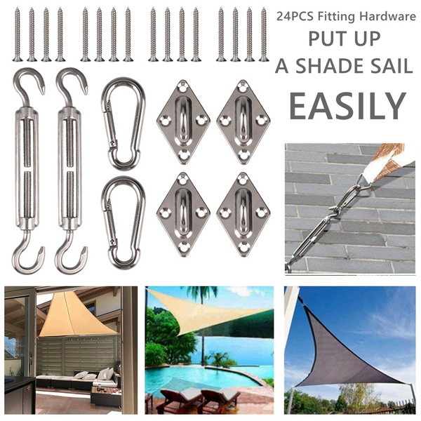 24 Pcs Stainless Steel Sun Fixing Fittings Sail Kit Shade Garden Awning Canopy 