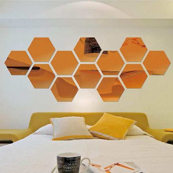 12Pcs Mirror Hexagon Removable Acrylic Wall Stickers Art DIY Home Decals Cheap 