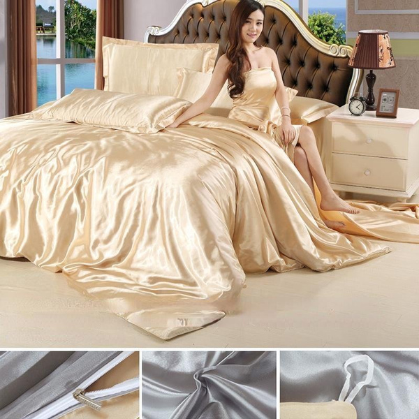 YIMEIS Luxury Soft Silk Bedding Sheets Set Hypoallergenic Cool & Breathable  Twin Full Queen King Size Bed Sheets Set Purple