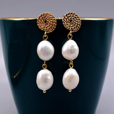golden, Christmas, Pearl Earrings, pearls