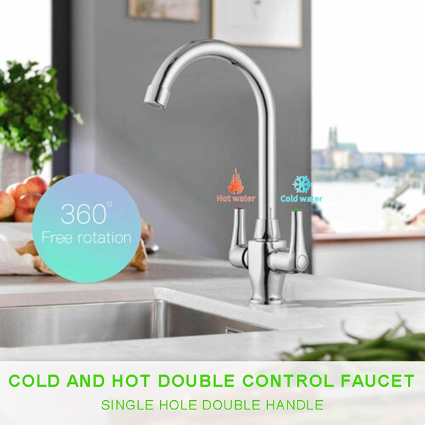Modern Kitchen Sink Mixer Taps Swivel Spout Dual Lever Tap Mono Chrome Faucet 