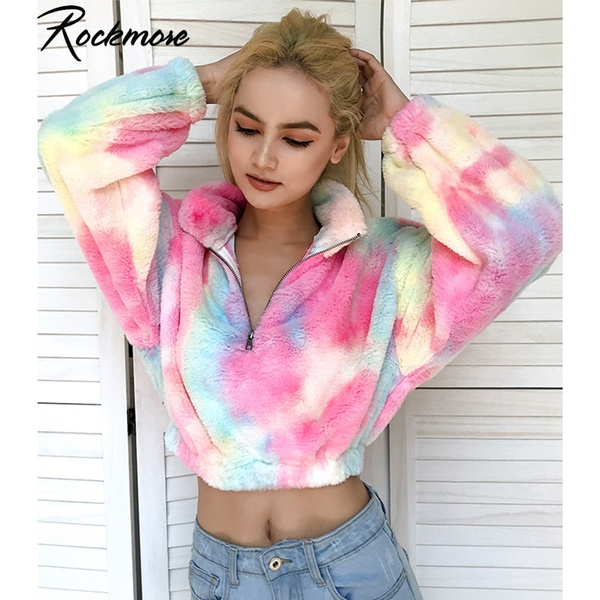 Tie Dye Hoodies Women Sweatshirts Plus Size Zipper Turtleneck