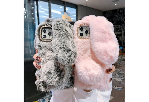 Fashion Fluffy Bunny Ear Phone Case for iPhone 11 11 Por 11 Pro