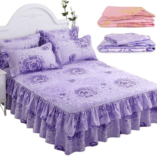 High Quality 4 Colors Bed Skirt Purple, California King Linen Bed Skirt
