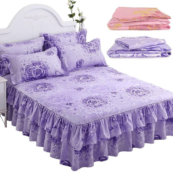 High Quality 4 Colors Bed Skirt Purple Polyester Cotton Cover Linen Wish High Quality 4 Colors Bed Skirt Purple, California King Linen Bed Skirt