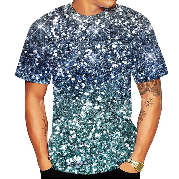 Color glitter pattern 3d print T-shirt men's casual sround neck t shirt