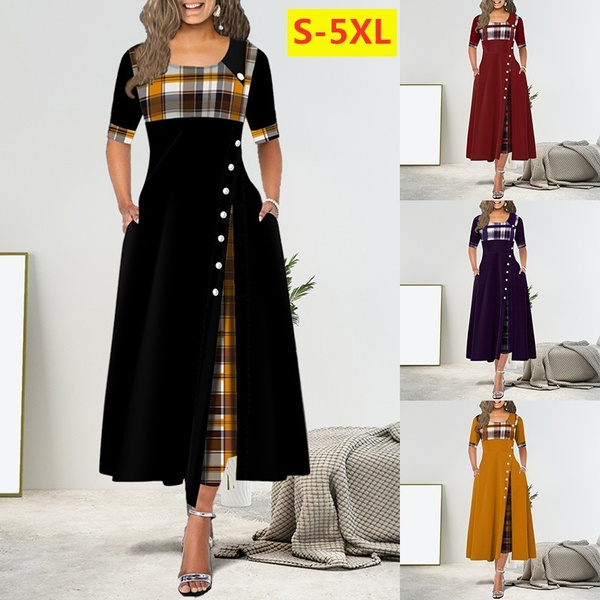 Women's Fashion Half Sleeve Plaid Print 