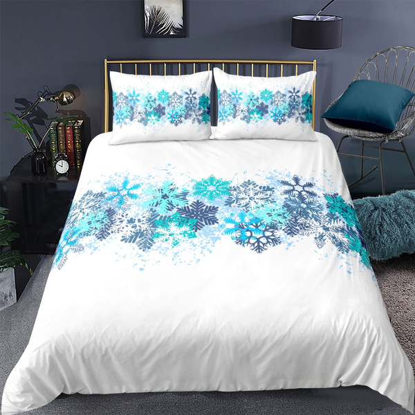 Room Decor Snowflake Bedding Set, Blue Snowflake Duvet Cover