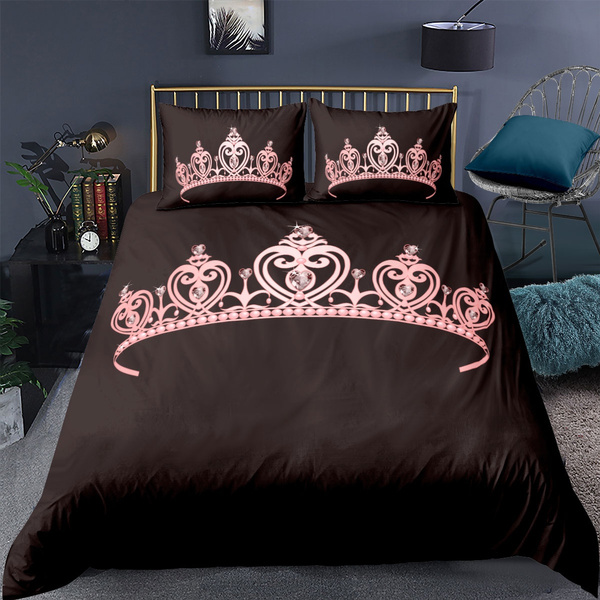 Room Decor Princess Bedding Set Imperial Crown Decorative 2 3 Pieces 1 Duvet Cover And 1 2 Pillow Cases With Zipper Ties Romantic Girly Pink Black Wish