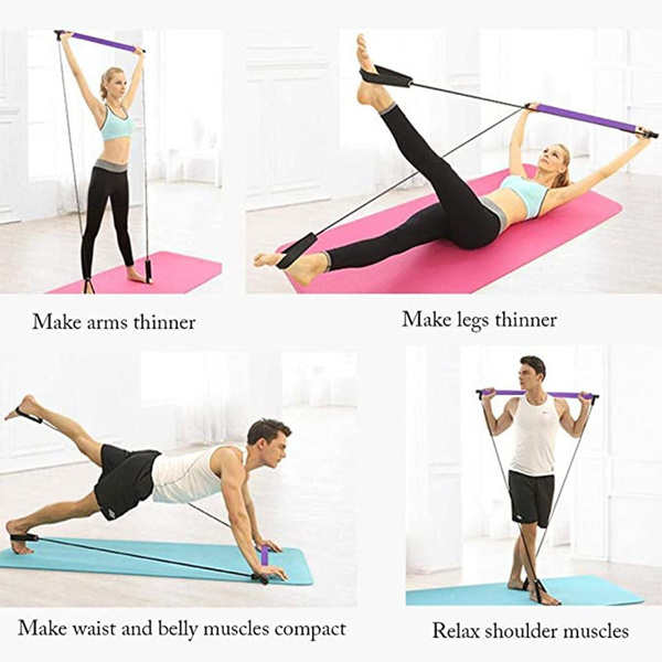 Pilates Exercise Resistance Band Home Gym Pilates with Foot Loop for Total Body Workout Portable Pilates Stick Fitness Bar