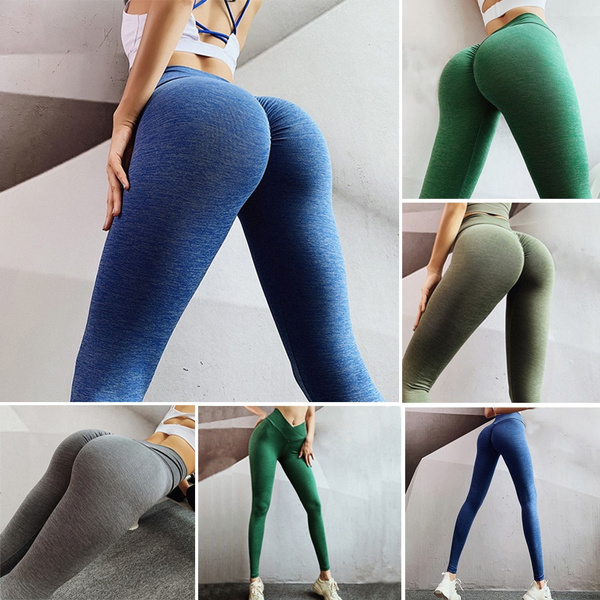 Women Solid Color Seamless Leggings High Elastic Push Up Yoga Pants Stripe  Seamless Fitness Gym Legging Gym Sport Leggings