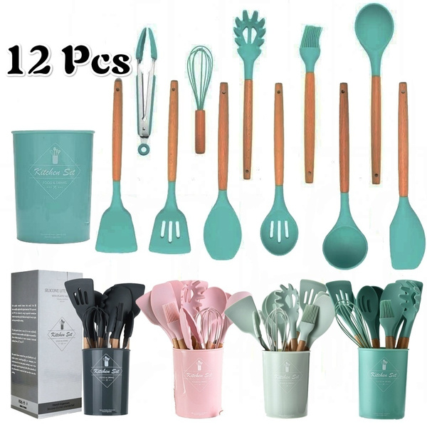 8-12PCS Pink/Black/Green/Mint Green Silicone Kitchenware Set for