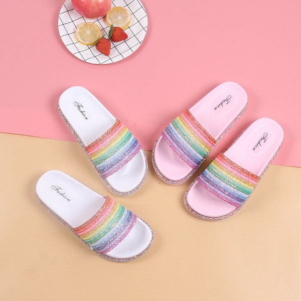 rainbow glitter slippers