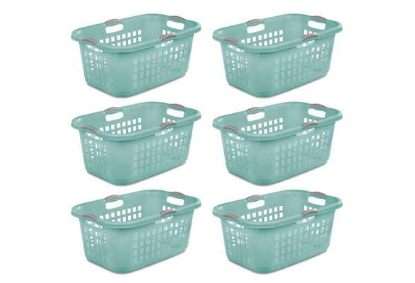 6 Pack Aqua Sterilite Ultra 2 Bushel Plastic Stackable Clothes Laundry Basket 