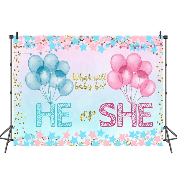 He Or She Gender Reveal Background Blue Or Pink Balloons Photography Backdrop Photo Studio Props Wish He Or She Gender Reveal Background Blue Or Pink Balloons Photography Backdrop Photo Studio Props Wish