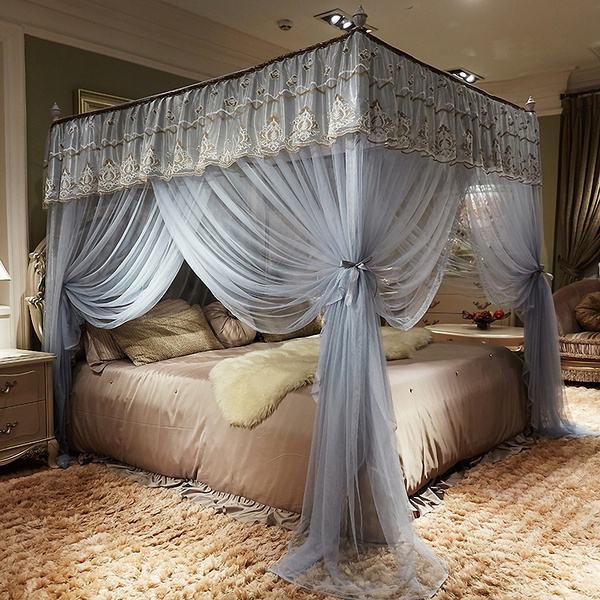 Elegant Bed Curtains Canopy Embroidery, Canopy Bed Curtains King