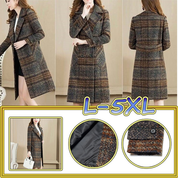 Coats: Long Plaid Winter Coat / Elegant Plaid Coat / Formal Coat