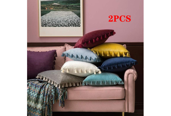 Solid Luxury 45x45cm Tassel Soft Particles Velvet Cushion Cover Without Filling 