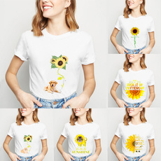 white shirt, Rose, Sunflowers, shortseelve