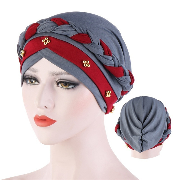 Color Beaded Braid Hijab Caps 