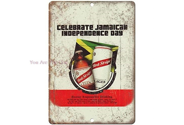 Red Stripe Beer Logo Jamaican Lager Retro Wall Decor Bar Man Cave Metal Tin Sign 
