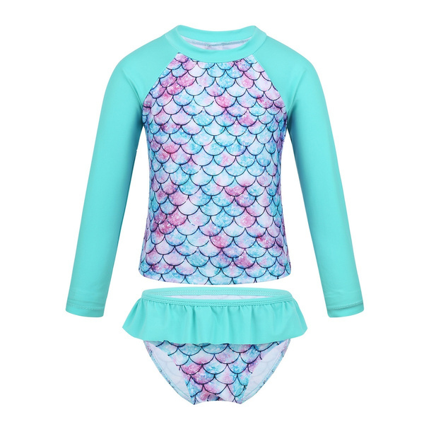 Download Baby Toddler Girls Long Sleeve Rash Guard Swimwear Fish Scales Pattern Swimsuits Bathing Suits Upf50 Wish