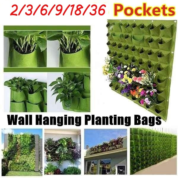 Pockets Wall Hanging Planting Bags Garden Vertical Planter Multi Pocket ...