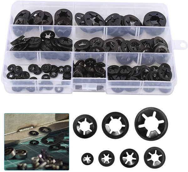 360 Pieces 9 Sizes Internal Tooth Star Lock Washers, Quick Speed Locking Washers, Push Nuts, Speed Clips Retaining Clips Fasteners Assortment Kit in Dubai - UAE | Tooth Lock Washers