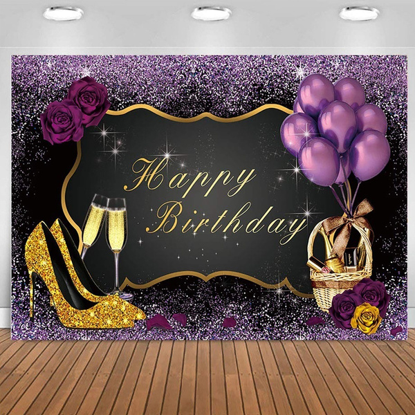 Happy Birthday Backdrop Purple Party Decorations Happy Birthday Banner  Large