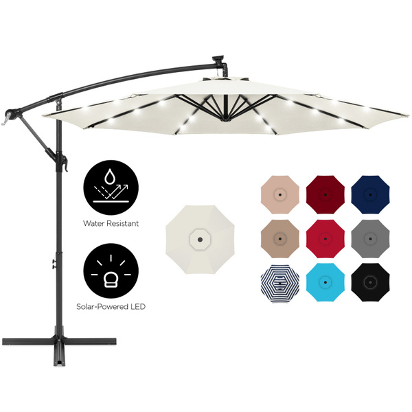 10ft Solar Led Offset Hanging Patio Umbrella W Crank Tilt Adjustment Wish