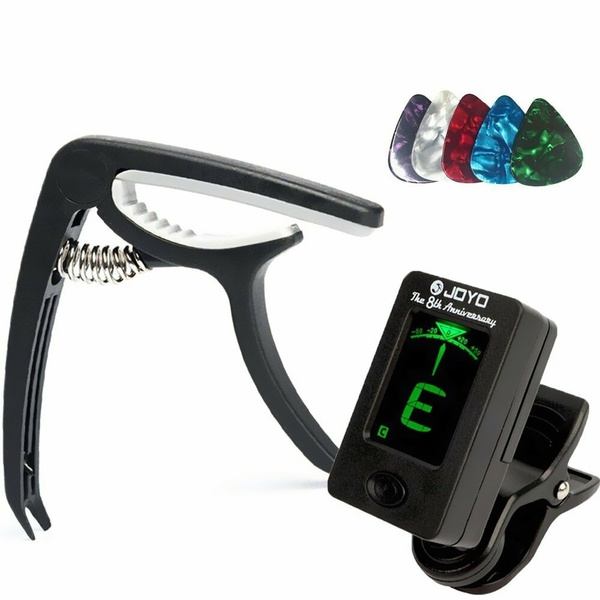 Clip-On Tuner Digital Electronic Tuner Acoustic with LCD Display for Guitar Ukulele Violin Olice Guitar Tuner and Guitar Capo Set Bass Banjo