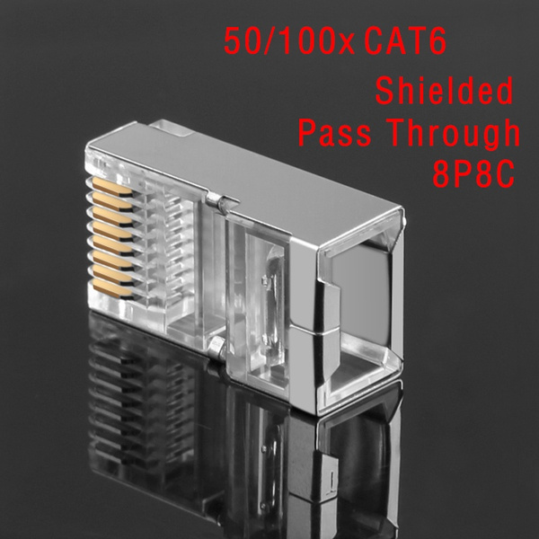 100 X CAT6 Shielded EZ RJ45 Pass Through Modular Plug Connector Open End CAT 6 