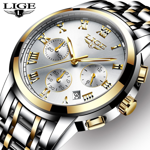 LIGE Men Watches Top Luxury Brand Full Steel Waterproof Business