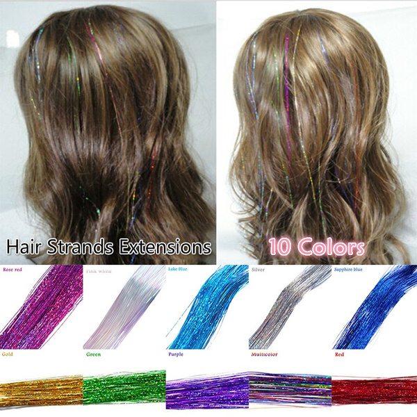 1500 Strands Holographic Sparkle Hair Tinsel Glitter Extensions Dazzles 28  Long