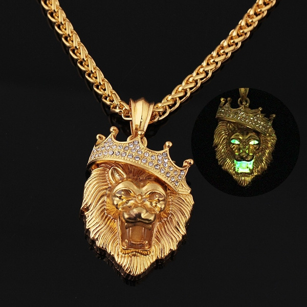 Titanium Steel Diamond Crown Lion Head 
