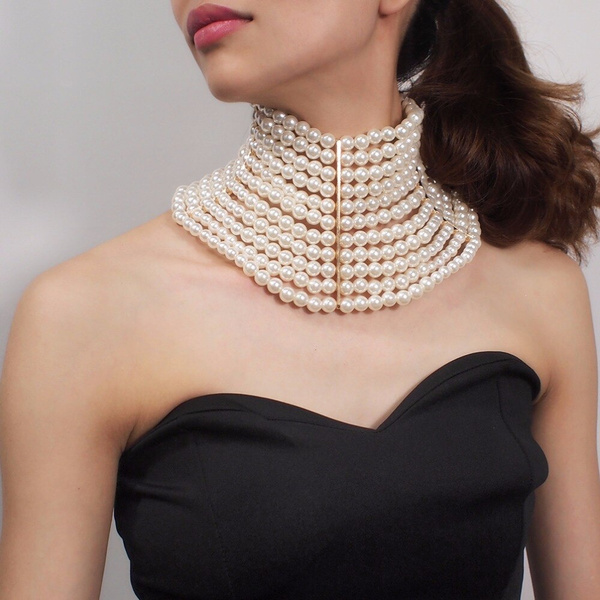 Multi Layered Necklace Jewelry Woman Necklace Chokers Elegant Ladies  Wedding Party Wide Pearl Nekclace Femme Bijoux Colar Chokers Necklaces