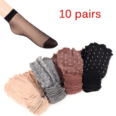 10Pairs/lot Summer Sexy Ultrathin Transparent Crystal Silk Socks for Women High Elastic Black Nylon Short Socks