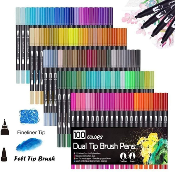 100 dual tip brush pens