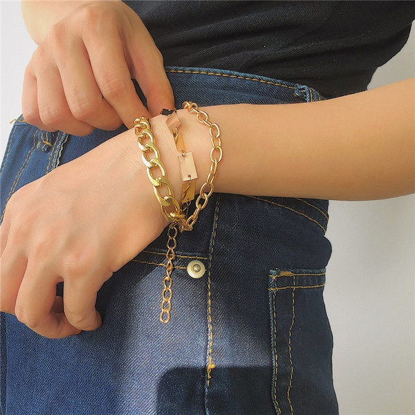 Boho Chunky Chain Bracelet Bangle Women 