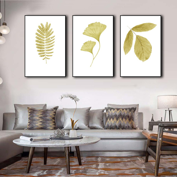 Gold Leaves Canvas Painting Poster Nordic Art Minimalism Ginkgo Ferns Plant Leaf Wall Decor Paintings Concise Golden Picture Scandinavian For Living Room Wish - Gold Foil Wall Decor
