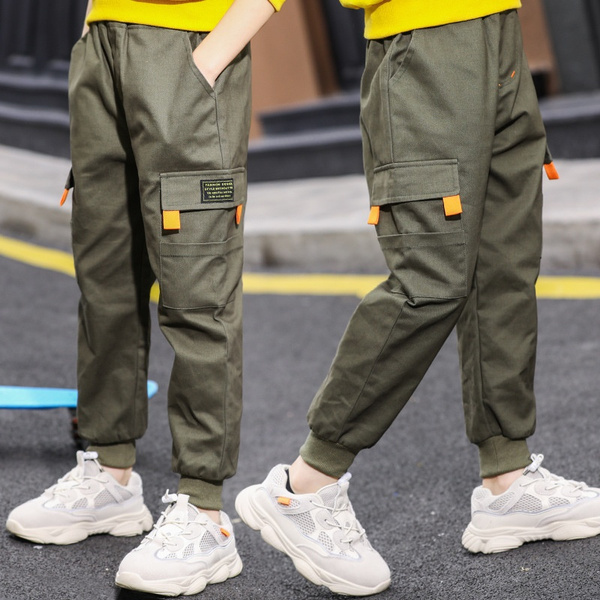 4-18T Boys Casual Cargo Pants 2021 Spring Autumn New Big Pockets Black  White Khaki Trousers For Students High Quality